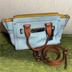 Coach swagger 27 vintage 2016 blue yellow tan mini purse crossbody satchel